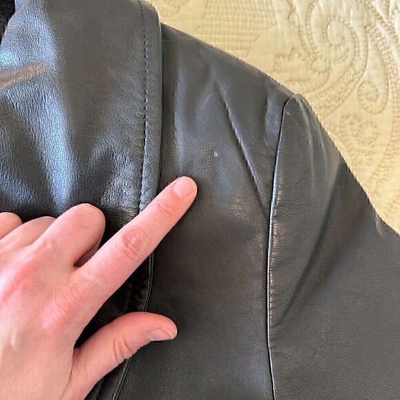 100% LEATHER gorgeous classic vintage 90s gold button blazer stretch women M - Picture 14 of 14